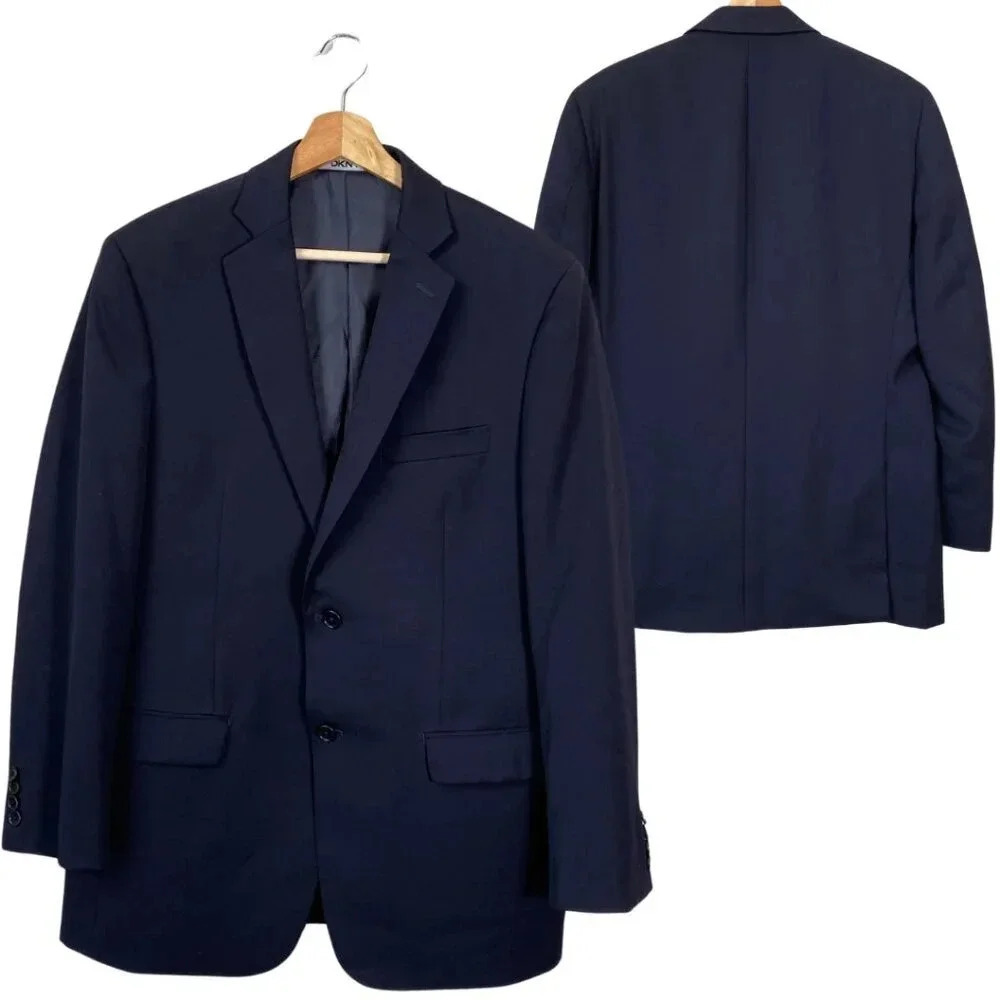 DKNY Men's Size 41R 100% Wool Sport Coat Dinner Jacket Blazer Navy Two Button
